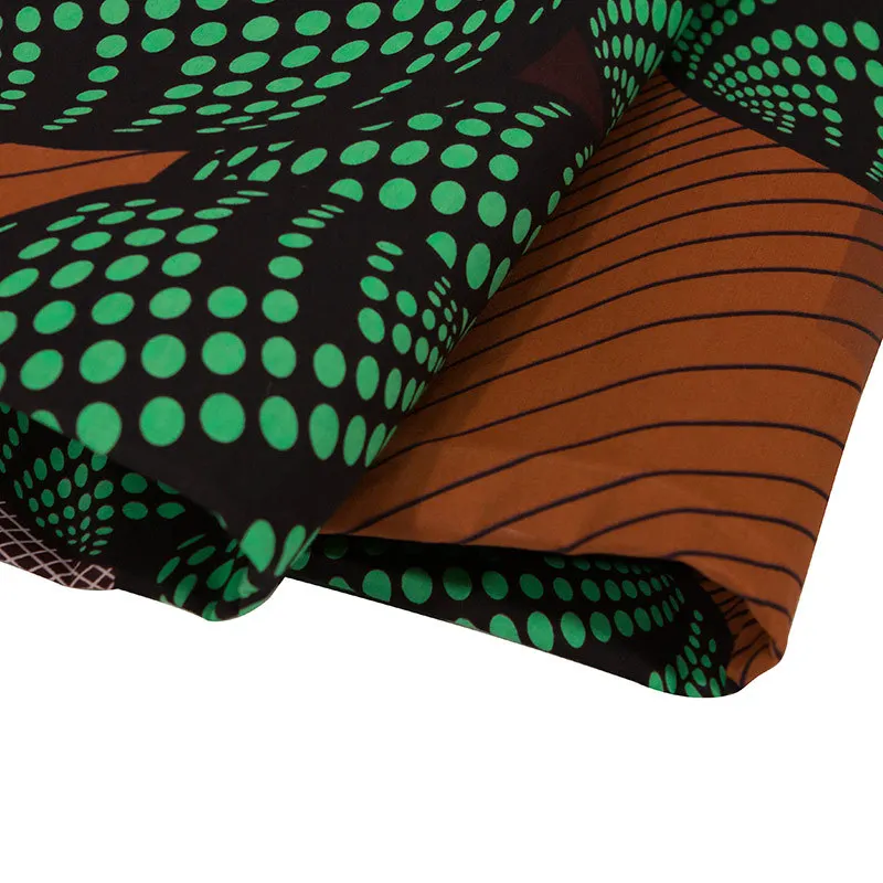 Ткань для шитья из хлопка с принтом зеленого цвета и настоящим воском в