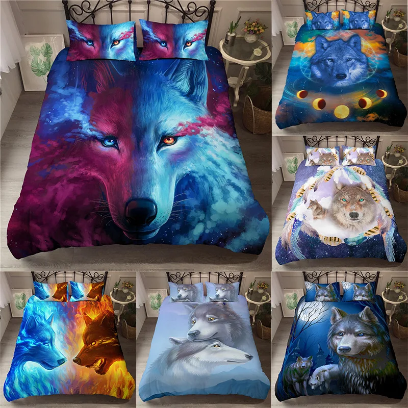 

Bohemia style HD Digital Print Wolf Bedding Sets Duvet Cover+ Pillowcase 2/3pcs Queen King bed set US/AU/EU size