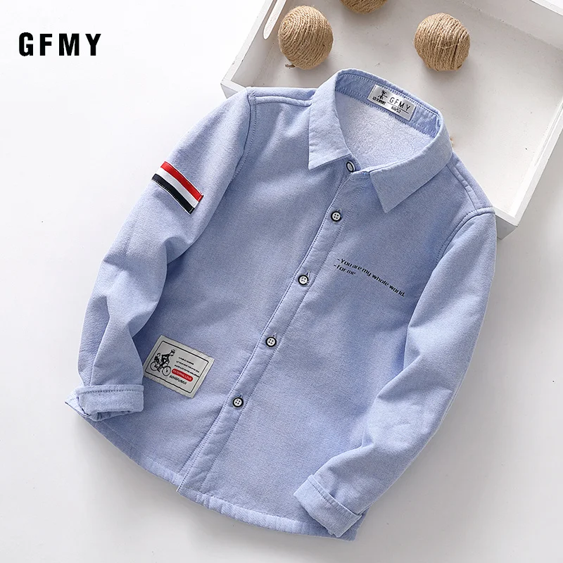 

GFMY 2020 summer 100% Cotton Full Sleeve Fashion Solid color Boy plus shirt 3T-12T Casual Big Kid Clothes Blue White Shirts