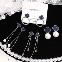 wholesale love blue stone long pearl vintage tassel earrings cloud dropshipping