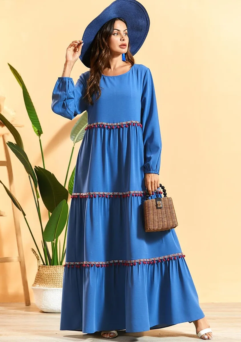 Женское Свободное длинное платье с вышивкой Abaya мусульманский кафтан турецкий