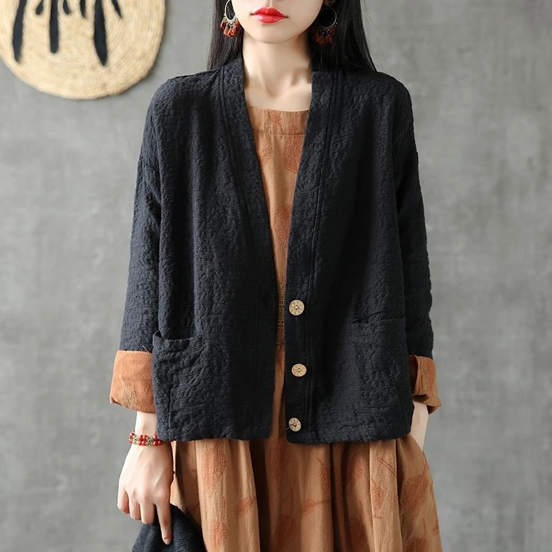 Женский свободный кардиган с длинным рукавом короткая хлопковая льняная куртка