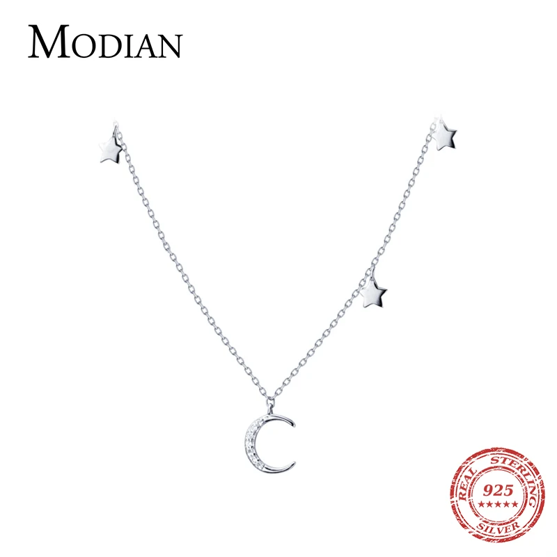 

Modian Moon And Stars Fashion Charm Choker Pendants Necklace Classic Luxury 925 Sterling Silver Sparkling Jewelry For Women