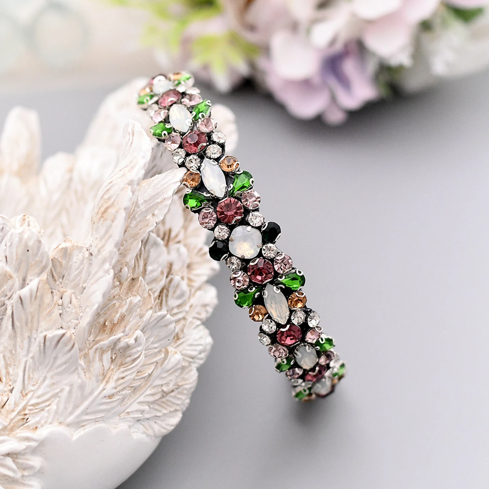 Colorful Diamonds Baroque Headbands Opal Wedding Hair Accessories Crystal Headband for Women Bridal Hairband Baroque Headhoop