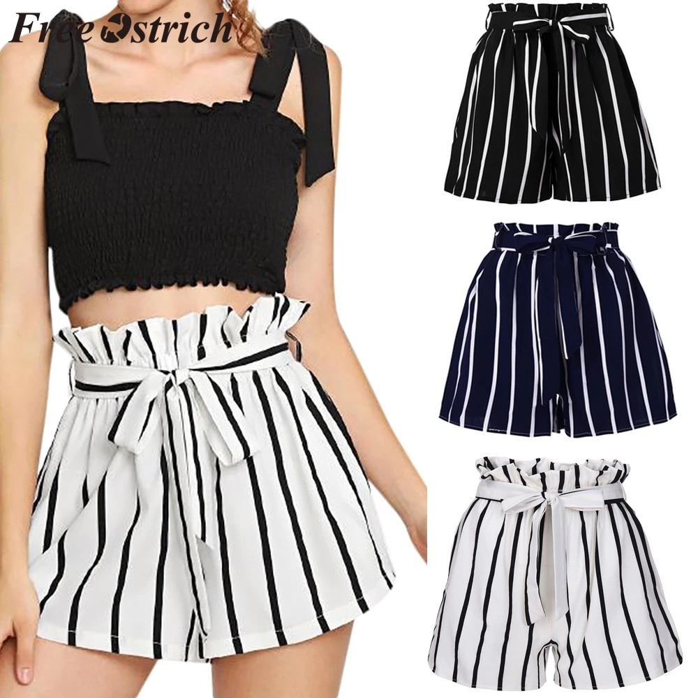 Свободные штаны из страуса женские полосатые Широкие длина до колена кружевные