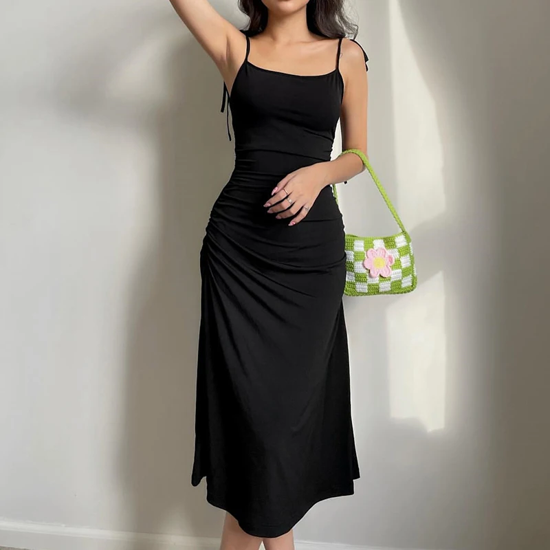 

Rockmore Black Summer Midi Dress Women Sexy Short Dresses Ladies Elegant Solid Sleeveless Backless Dress Fashion Vestidos 2021