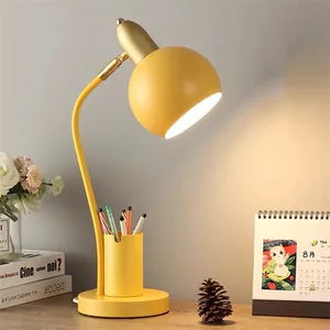 360° Adjust Angle Iron Art Table Light With Pen Container Nordic LED Desk Lamp for Parlor Bedroom Study Home Decor Table Lamp