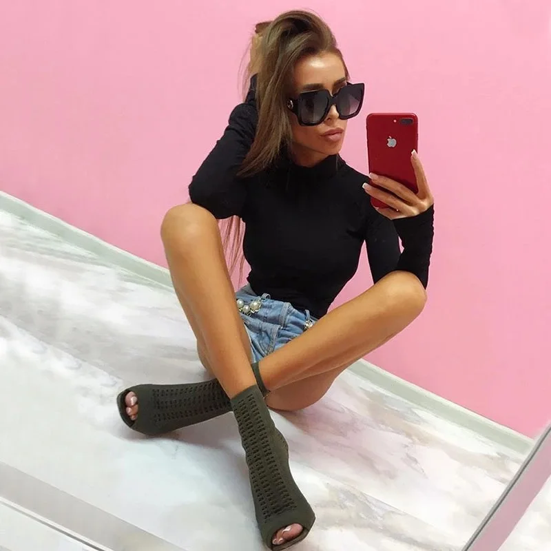 

2021 hot women's clothing autumn and winter women's clothing new fashion high collar sexy one-piece clothes