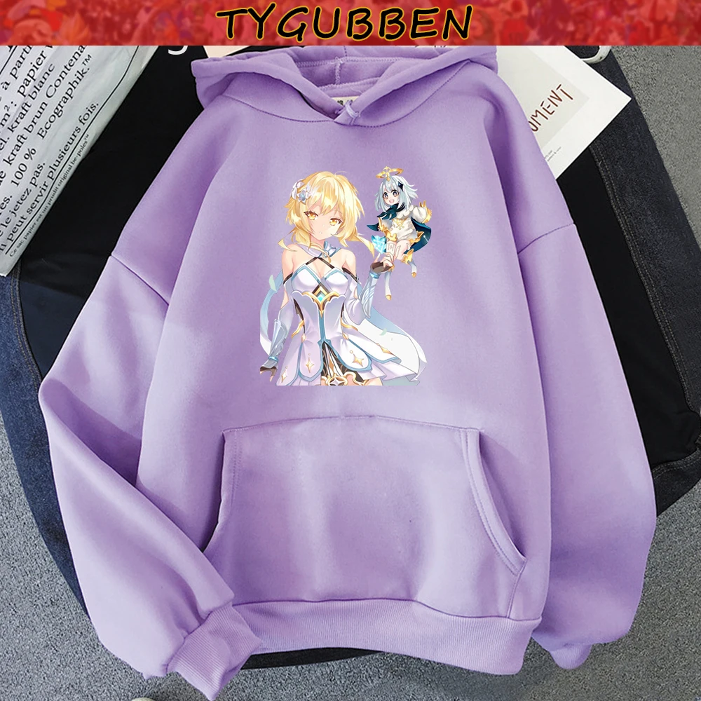 

Толстовка Genshin Impact Y2k с принтом персонажа путешественника, свитшоты для женщин и мужчин, уличная одежда, толстовки большого размера с капюшо...