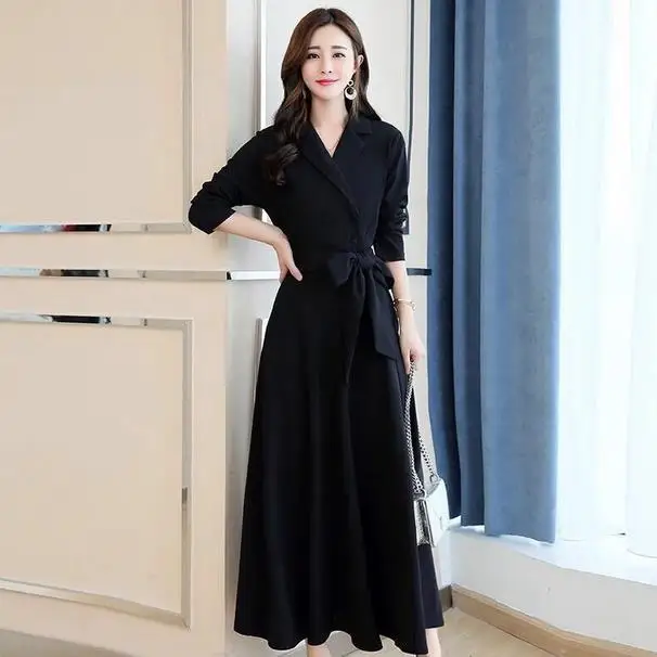 Офисное женское длинное платье 2020 Новое корейское элегантное платье-рубашка с