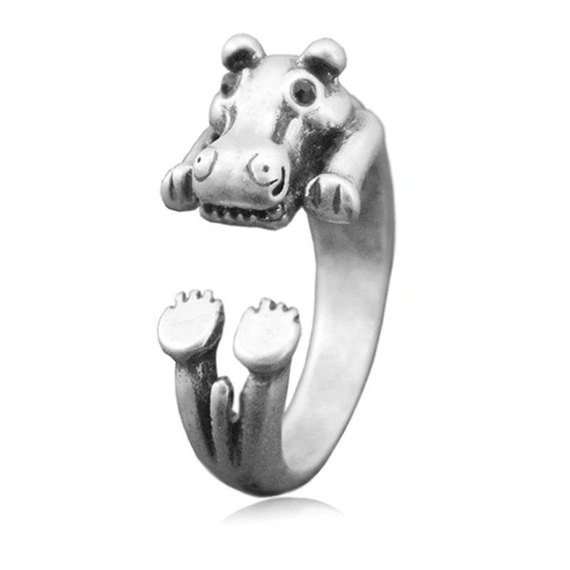 Винтажный панк латунный сустав Hippo Anillos обертывание кольцо Бохо животное Anel Пара