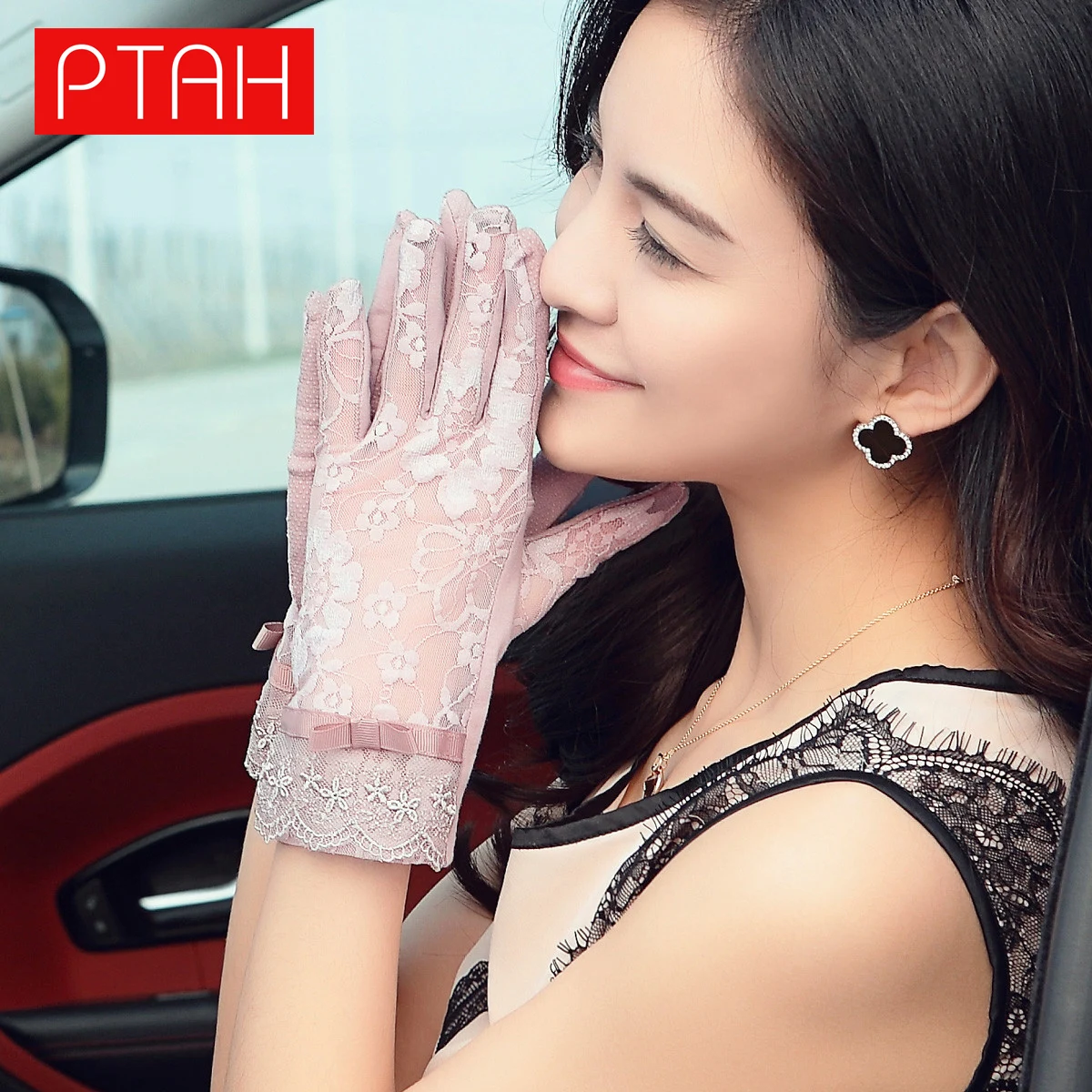 

[PTAH] Summer Women Sun UV Protection Driving Gloves Short Floral Lace Gloves Elegant Sunblock Gloves Wedding Bridal Full Finger