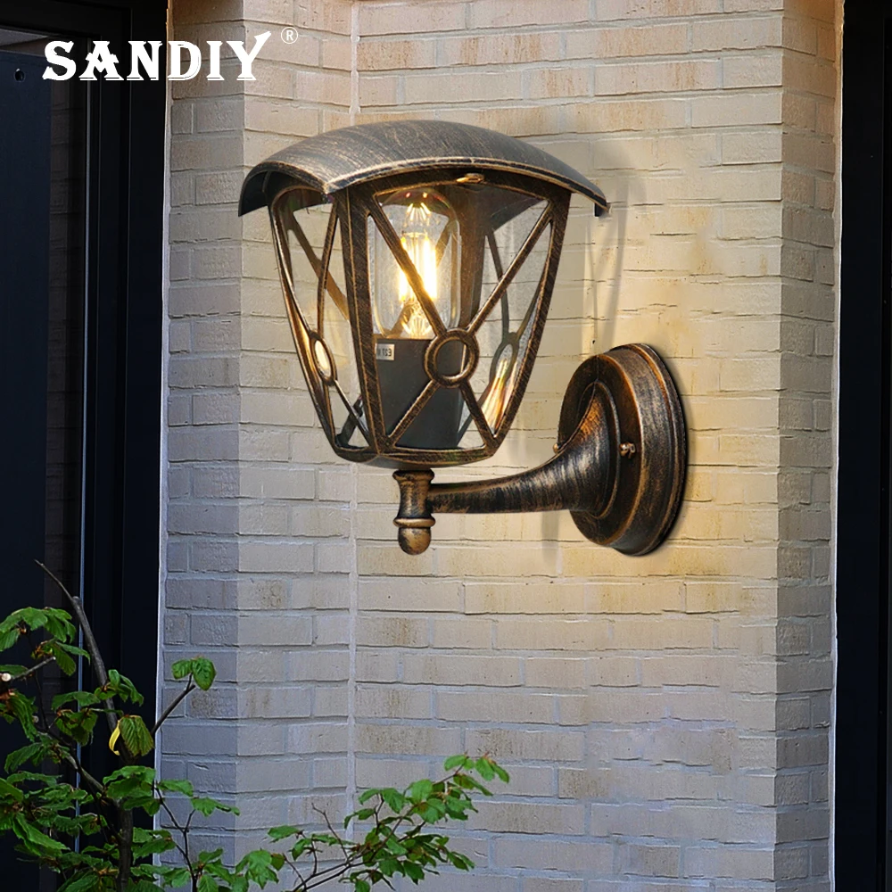 SANDIY Antique Wall Lamps European Vintage Wall Lights for Outdoor Garden Gate Aluminum+Glass E27 Bulb Replaceable Bronze/Black