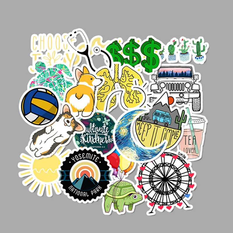 

50 PCS DIY Cartoon Simple Girls Kawaii Stickers For Chidren Toy Waterproof Sticker Laptop Bicycle Helmet Car Decal