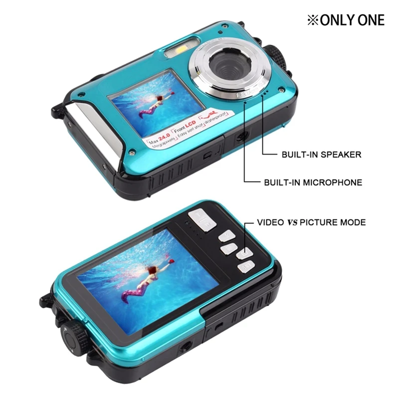 

Digital Camera 2.7 Inch 1.8 Inch Double Sn Support Waterproof Camera Max 24MP 16 x Digital Zoom Black Blue Camcorder