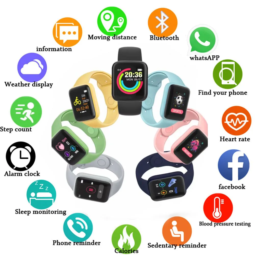 

Smart Watch Men Digital Led Bluetooth Women Wristwatches Sports Silicone Colorful Fitness Tracker Heart Rate Monitor смарт часы