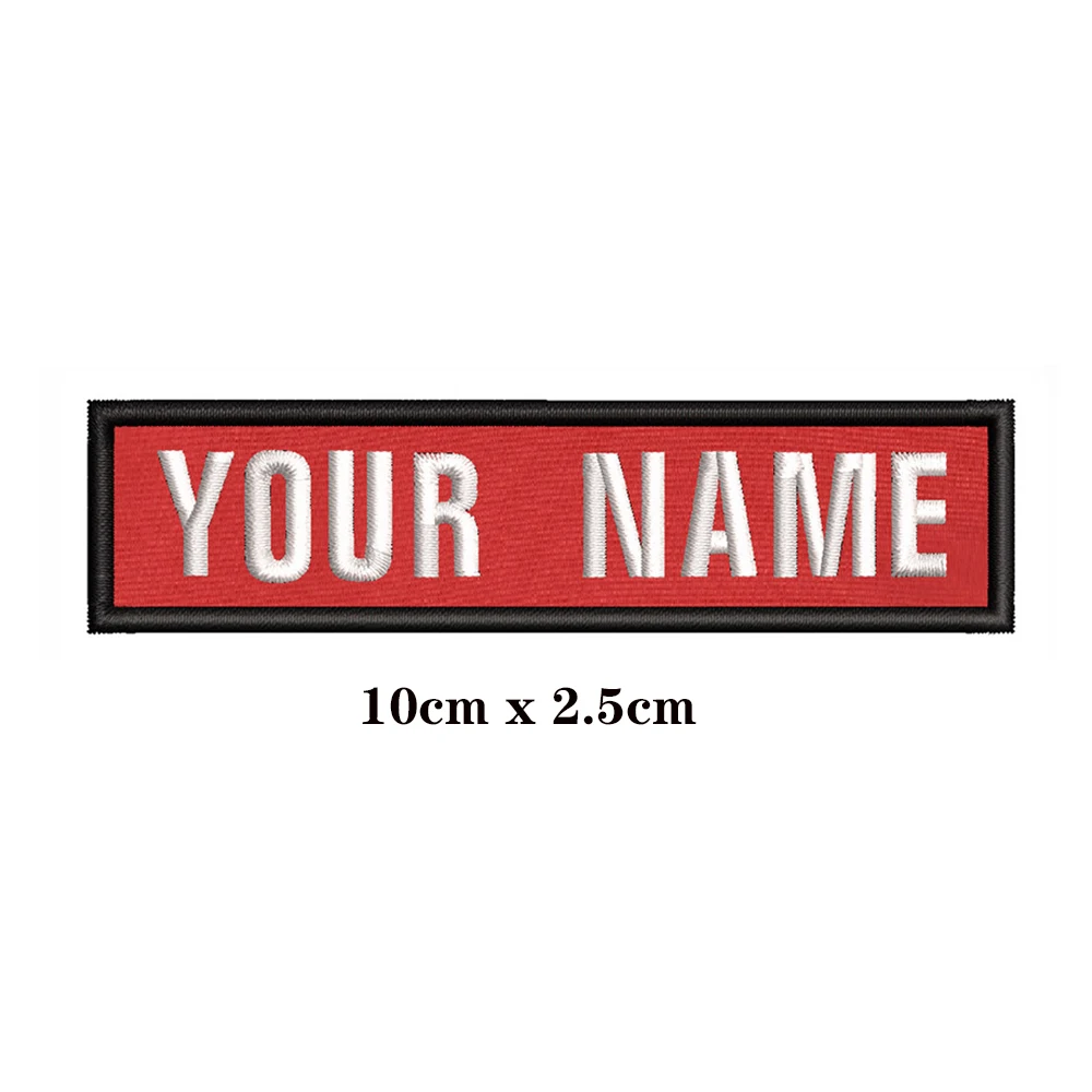 

10X2.5cm Red background Embroidery Custom Name Text Patch Stripes badge Iron On Or Sew On Or Velcro Backing Patches