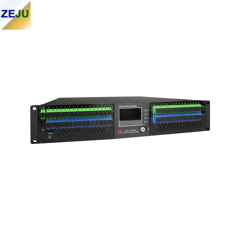 High Power 32 PON EDFA FTTH SC/APC UPC 2U CATV Network 32 Ports 23dbm WDM Optical Fiber Amplifier With English Web Management