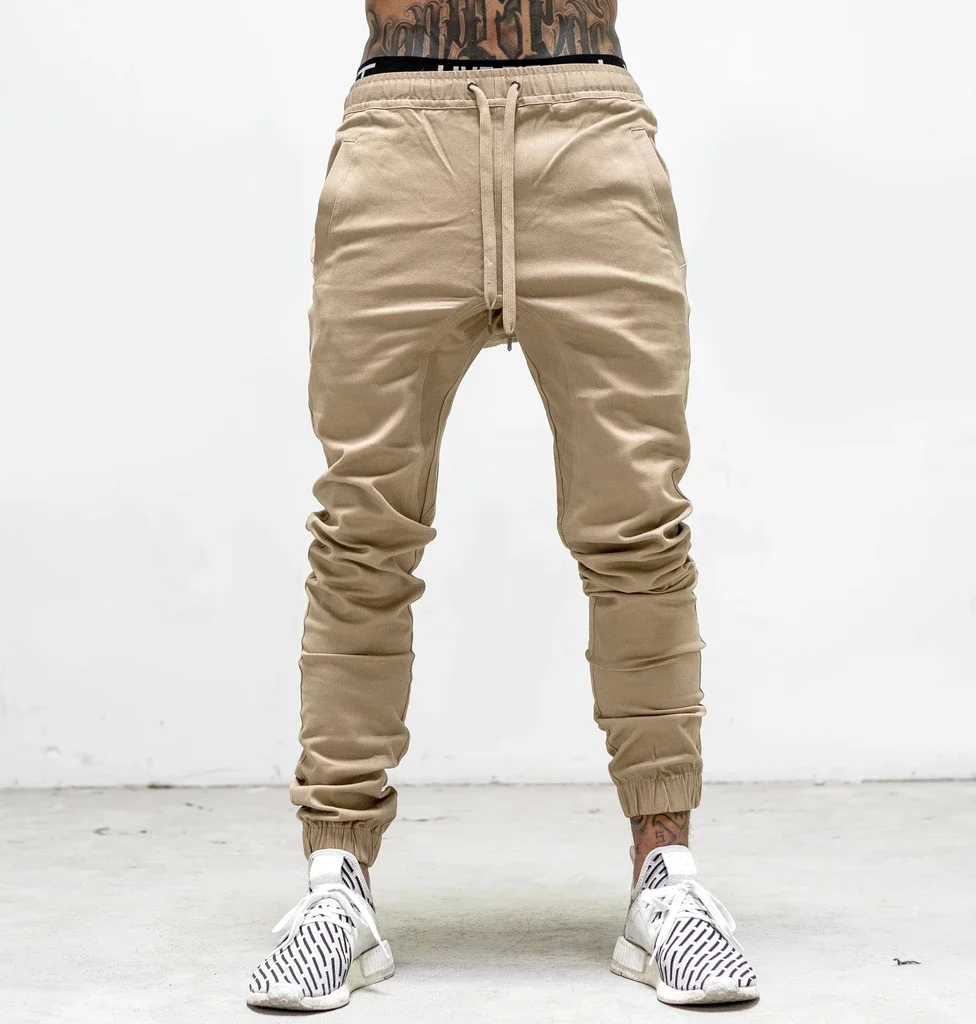 Новинка, Беговые брюки в повседневном стиле, однотонные мужские хлопковые эластичные длинные брюки, pantalon homme, военный армейский грузовой брюки, мужские Леггинсы