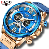 lige military movement watches for men blue top brand luxury military leather wristwatch man clock fashion chronograph watchbox