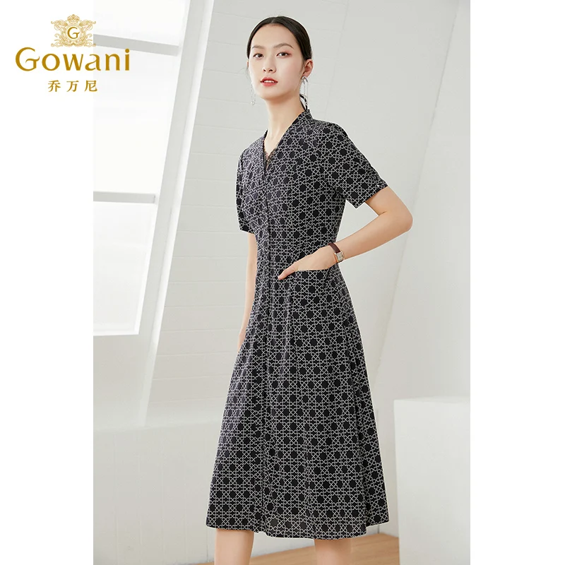 

Gowani Women's Dress Summer Casual Fashion Elegant V Neck Chain Print Silk Maxi Dress For Wedding Or Some Special Occasion