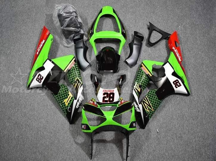 

Полный комплект обтекателей для мотоцикла из АБС-пластика, подходит для kawasaki Ninja ZX6R 636 2003 2004 03 04 6R, цвет красный/зеленый