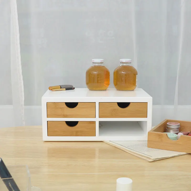 

Multi-layer isolation office desktop sundries storage rack solid wood bamboo storage box drawer-type storage rack