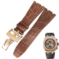 high quality negenuine leather watchband double line strap for ap watch band 26mm with stainless steel folding clasp black