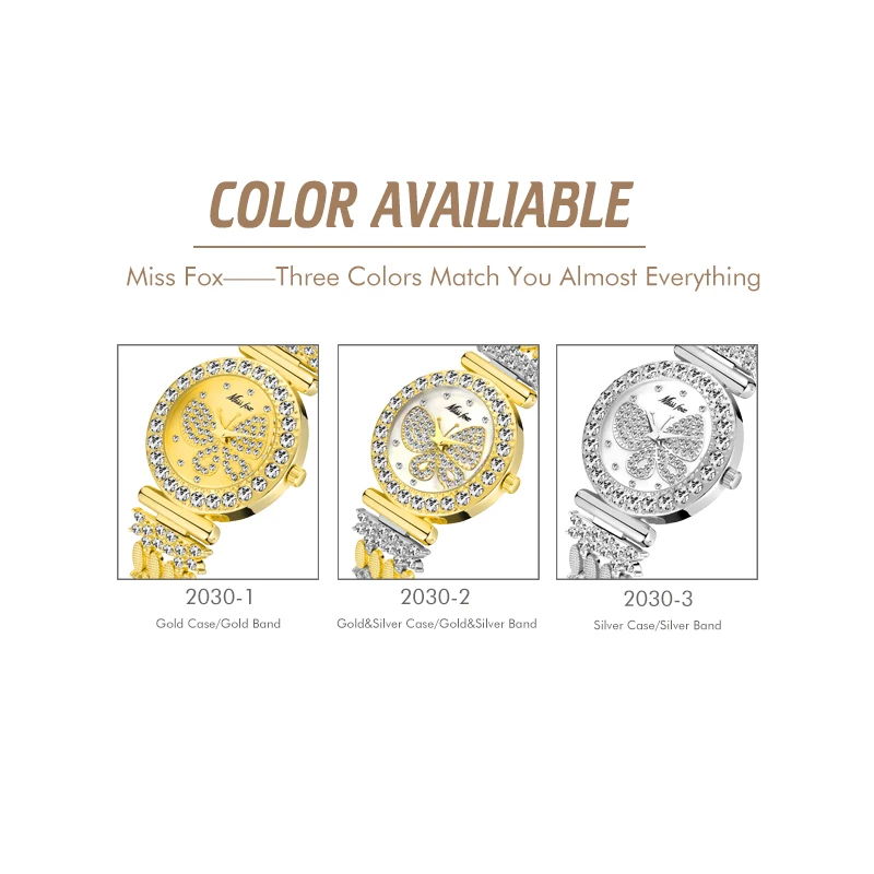

MISSFOX Women Watches Top Sale Brand Stainless Steel Watch Elegant Butterfly aaa Ice Out Religio Feminino Luxury Lady Watch Gift
