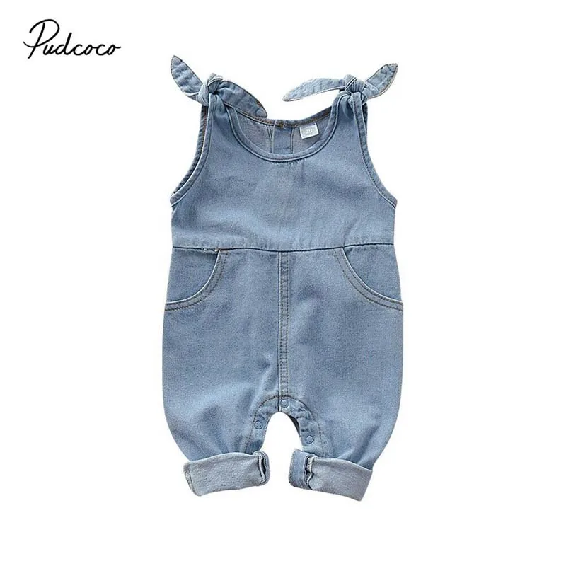 

Детская одежда Pudcoco 2020 Одежда для новорожденных младенцев мальчиков и девочек джинсовый комбинезон комплект с комбинезоном без рукавов одн...