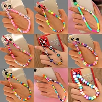 colorful acrylic bead smile mobile phone chain cellphone strap anti lost lanyard for women summer jewelry mobile phone straps