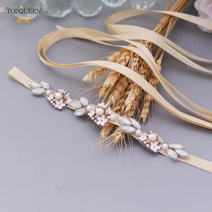 TOPQUEEN S457 ручной работы свадебный пояс для невесты с розовыми золотыми бусинами цветок пояс девушки Материнство женское платье аксессуары платье аппликации