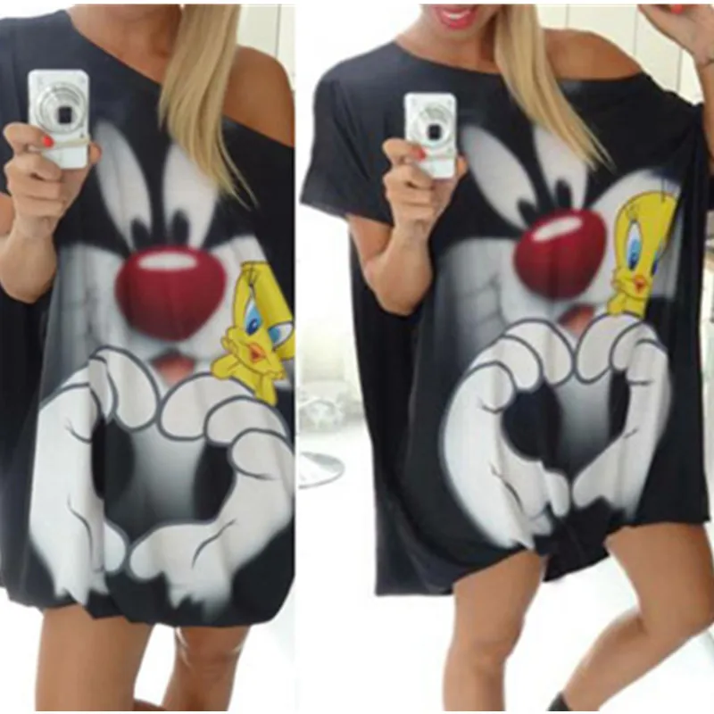 2020 летнее женское платье с мультяшным принтом пикантное повседневное свободное