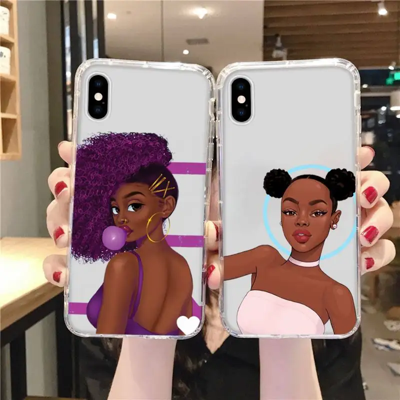 

Fashion Black Girls Phone Case Transparent for Huawei honor A X V 9 8 10 20 I S max note pro mate lite