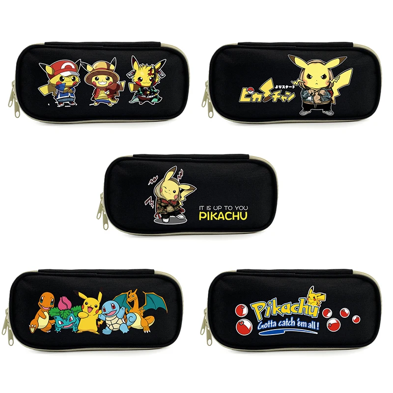 Pokemon Pikachu pencil case printing pencil case student men and women canvas stationery box school supplies birthday gift