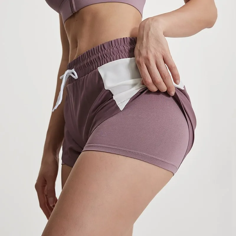 

Women 2 in 1 Double Layer Running Sports Shorts High Waist Stretch Athletic Workout Summer Gym Fitness Volleyball Loose Shorts