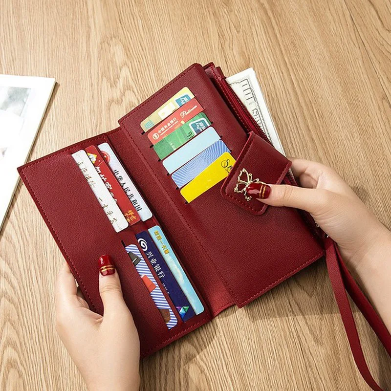 Long Wallet Fashion Metal Butterfly Buckle Multi-card Wallet Women Zipper Clutch Mobile Phone Bag Passport card holder Purse