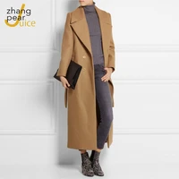 wool coat women long coat jacket ladies outwear sashes long sleeve solid color casual wool blends turn down collar wool blends