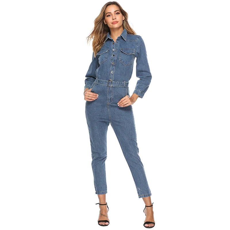 Новинка осени 2019 Женский Повседневный комбинезон с отложным воротником и