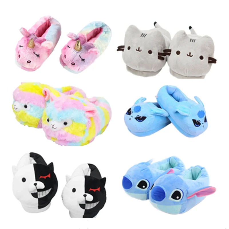 Зимние теплые Мультяшные домашние тапочки HKSNG свинка Тоторо кот единорог медведь