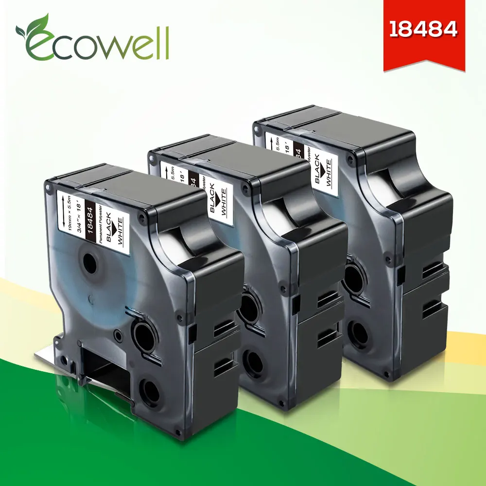 Ecowell 3PK совместимая с Dymo 18484 Rhino IND Перманентная полиэфирная этикетка 19 мм