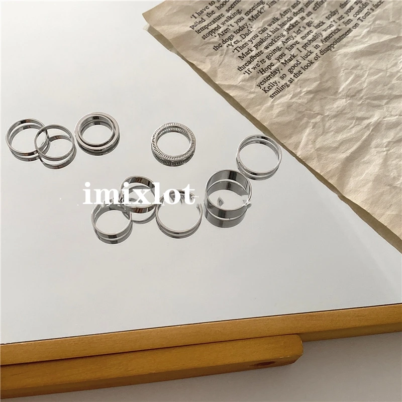 

8PCS/SET kpop retro Metal Chain Open Rings for Women Gold Silver Color Wide Ring Set Party Aesthetic Jewelry accessorie Gifts