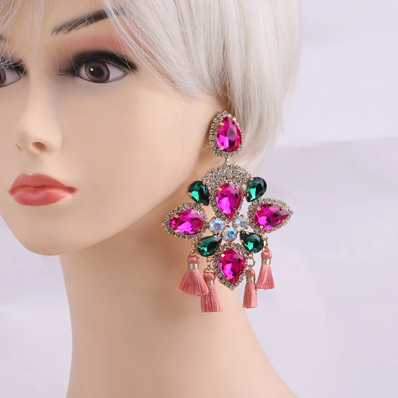New Fashion Rhinestone Tassel Earrings For Wome Fringe Drop Dangle Earring Boho Aretes Big Women Female Jewelry | Украшения и