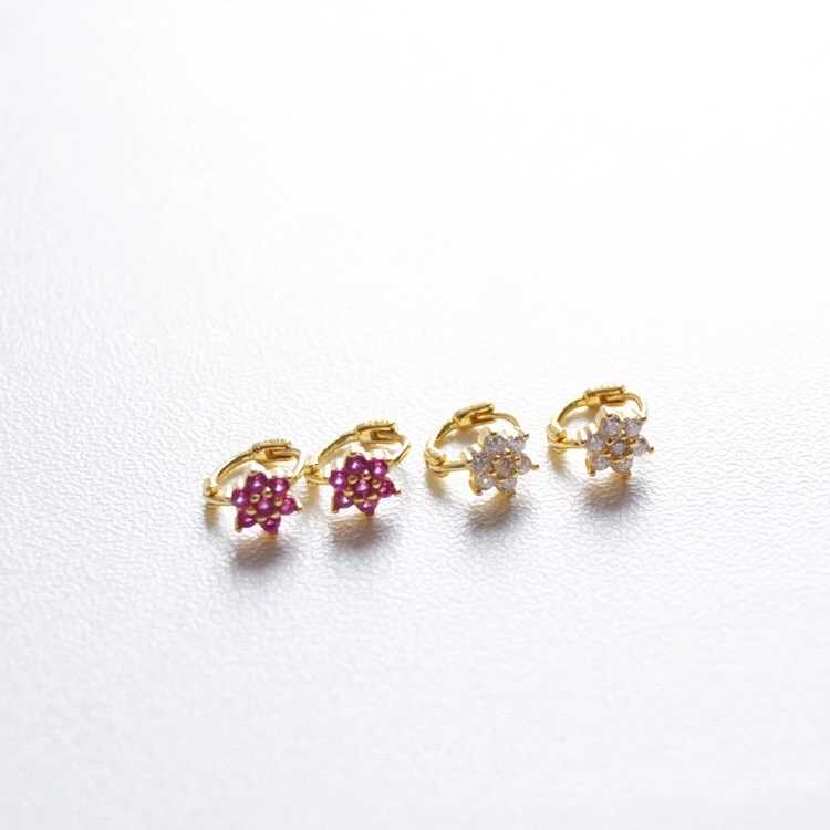 Серьги из стерлингового серебра 925 пробы, модные розовые, красные, белые, циркониевые серьги с цветами, мини-серьги с пряжкой, милые трендовые серьги для девочек