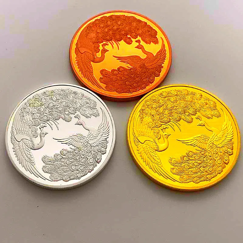 

Mandarin Duck Red Copper Medal Lark Painted Coin Phoenix Chinese Traditional Culture Beautiful Peacock Gold Silver Plated Badge