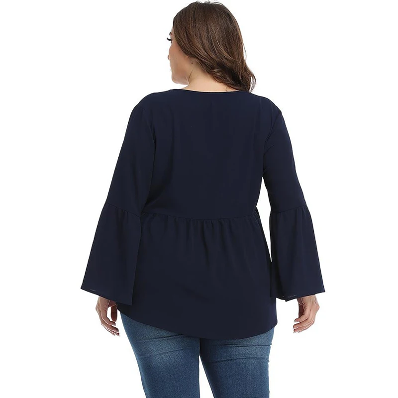 

Spring Summer V-neck Blouse Women Flare Sleeve Shirt Women's Tops And Blouses Plus Size Solid Loose Ladies Tops Blusas Mujer