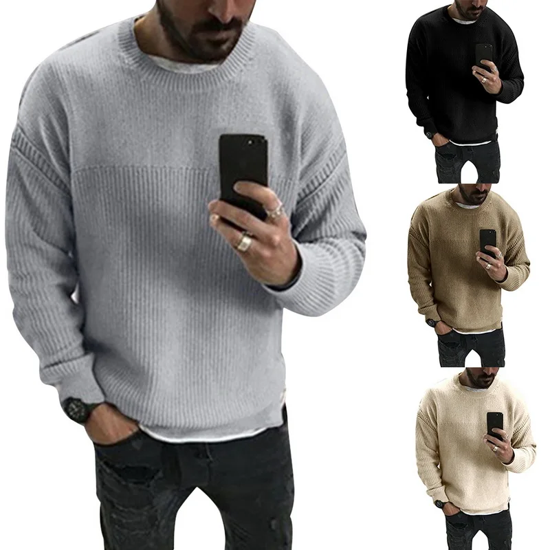 Пуловер Puimentiua с длинными рукавами и круглым вырезом однотонный свободный свитер