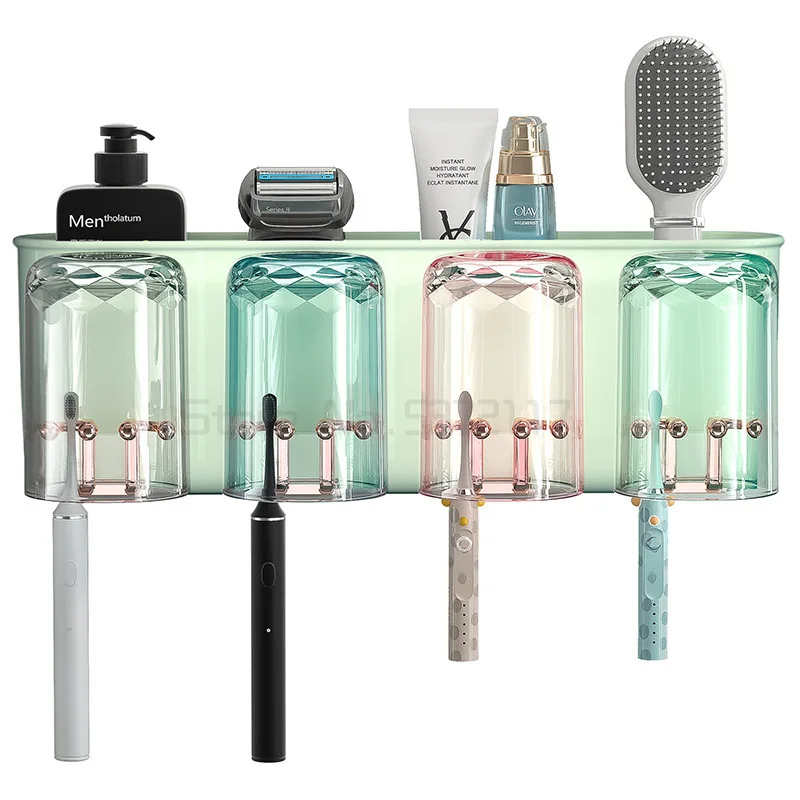 

Toothbrush rack wall mounted toothbrush rack non perforated transparent mouthwash cup non perforated toothpaste