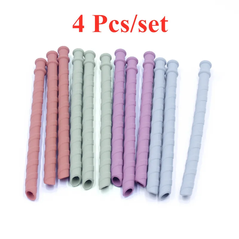 4 Pcs Ins Style BPA Free Reusable Baby Food Grade Silicone Straws Spiral Drinking Children Use Birthday Party Bar Club Cup