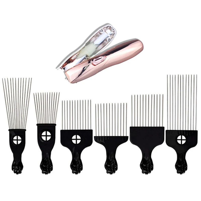 

6Pcs Wide Teeth Brush Pick Comb Fork Hairbrush Insert Hair Pick Comb & 1 Set Plating Hair Clipper Cover Back Housing Lid